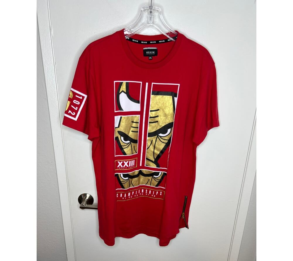 Rise as 1NE Men's Chicago Bulls Championship T-Shirt w/Zippers Red ~ Size 2XL